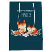2 Kute Little Red Foxes Waterverf Design Birthday Medium Cadeauzakje (Achterkant)