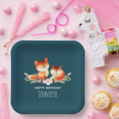 2 Kute Little Red Foxes Waterverf Design Birthday Papieren Bordje (Feest)