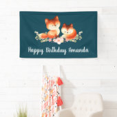 2 Kute Little Red Foxes Waterverf Design Birthday Spandoek (Insitu)