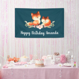 2 Kute Little Red Foxes Waterverf Design Birthday Spandoek