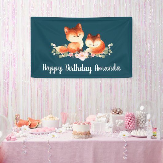 2 Kute Little Red Foxes Waterverf Design Birthday Spandoek (Feest)