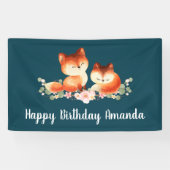 2 Kute Little Red Foxes Waterverf Design Birthday Spandoek (Horizontaal)