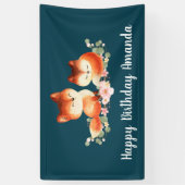 2 Kute Little Red Foxes Waterverf Design Birthday Spandoek (Verticaal)