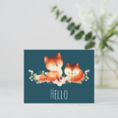 2 Kute Little Red Foxes Waterverf Design Briefkaart (Staand voorkant)
