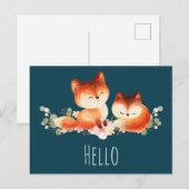 2 Kute Little Red Foxes Waterverf Design Briefkaart (Voorkant / Achterkant)