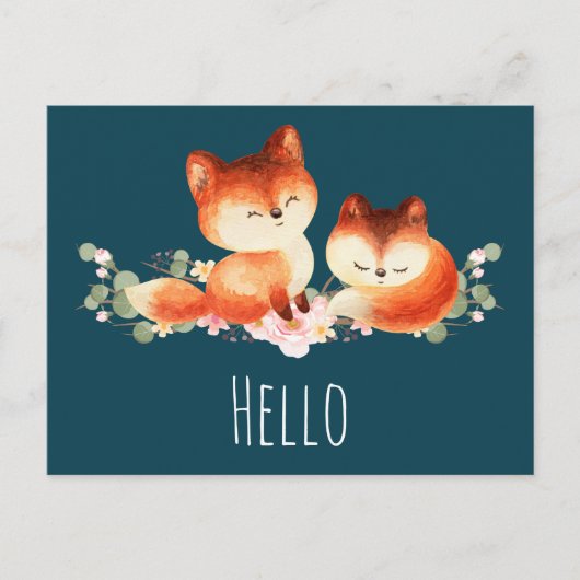 2 Kute Little Red Foxes Waterverf Design Briefkaart (Voorkant)