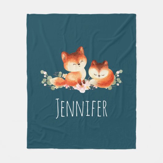 2 Kute Little Red Foxes Waterverf Design Fleece Deken (Voorkant)