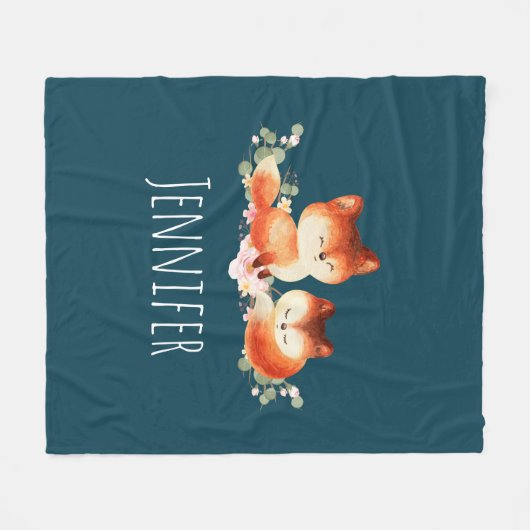 2 Kute Little Red Foxes Waterverf Design Fleece Deken (Voorkant (Horizontaal))