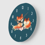 2 Kute Little Red Foxes Waterverf Design Grote Klok (Hoek)