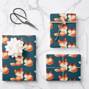 2 Kute Little Red Foxes Waterverf Design Inpakpapier Vel