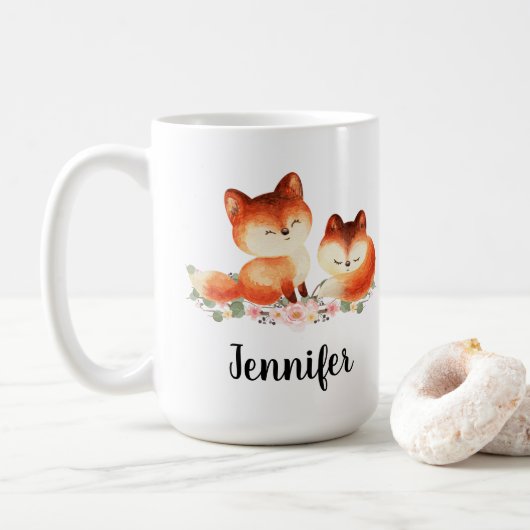 2 Kute Little Red Foxes Waterverf Design Koffiemok (Met donut)
