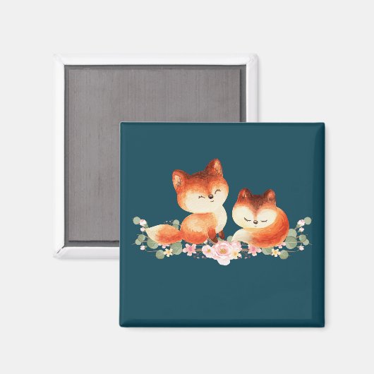 2 Kute Little Red Foxes Waterverf Design Magneet (Voorkant / Achterkant)