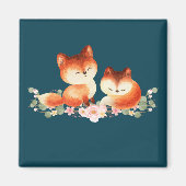 2 Kute Little Red Foxes Waterverf Design Magneet (Voorkant)