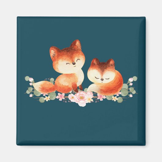 2 Kute Little Red Foxes Waterverf Design Magneet (Voorkant)
