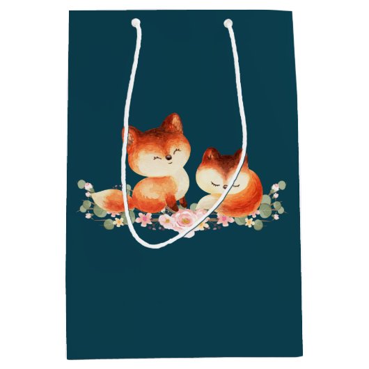 2 Kute Little Red Foxes Waterverf Design Medium Cadeauzakje (Voorkant)