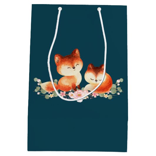 2 Kute Little Red Foxes Waterverf Design Medium Cadeauzakje (Achterkant)