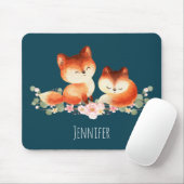 2 Kute Little Red Foxes Waterverf Design Muismat (Met muis)