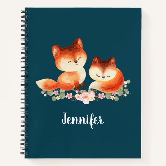 2 Kute Little Red Foxes Waterverf Design Notitieboek (Voorkant)
