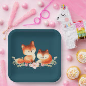 2 Kute Little Red Foxes Waterverf Design Papieren Bordje (Feest)