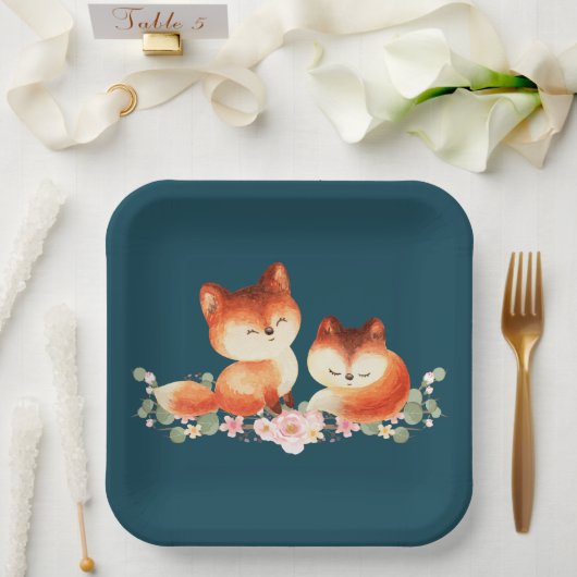 2 Kute Little Red Foxes Waterverf Design Papieren Bordje (Huwelijk)
