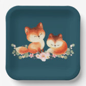 2 Kute Little Red Foxes Waterverf Design Papieren Bordje (Voorkant)