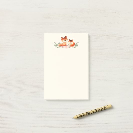 2 Kute Little Red Foxes Waterverf Design Post-it® Notes (Op bureau)