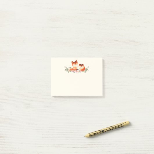 2 Kute Little Red Foxes Waterverf Design Post-it® Notes (Op bureau)