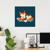 2 Kute Little Red Foxes Waterverf Design Poster (Thuiskantoor)