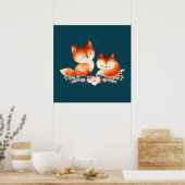 2 Kute Little Red Foxes Waterverf Design Poster (Keuken)