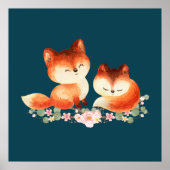 2 Kute Little Red Foxes Waterverf Design Poster (Voorkant)
