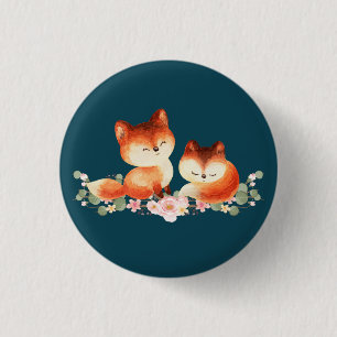 2 Kute Little Red Foxes Waterverf Design Ronde Button 3,2 Cm