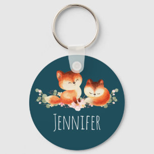2 Kute Little Red Foxes Waterverf Design Sleutelhanger