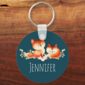 2 Kute Little Red Foxes Waterverf Design Sleutelhanger (Voorkant)