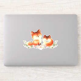 2 Kute Little Red Foxes Waterverf Design Sticker