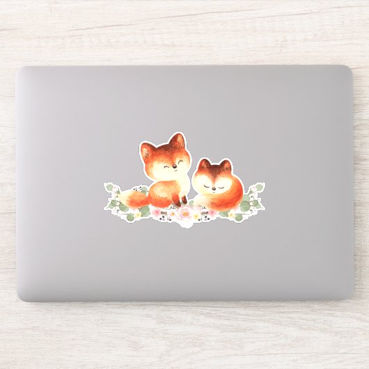 2 Kute Little Red Foxes Waterverf Design Sticker (Computer)
