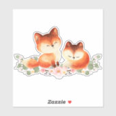 2 Kute Little Red Foxes Waterverf Design Sticker (Vel)
