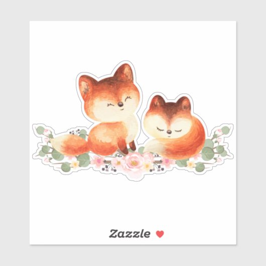 2 Kute Little Red Foxes Waterverf Design Sticker (Vel)