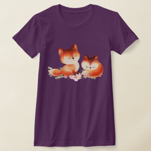 2 Kute Little Red Foxes Waterverf Design T-shirt (Laagn)