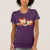 2 Kute Little Red Foxes Waterverf Design T-shirt (Voorkant)