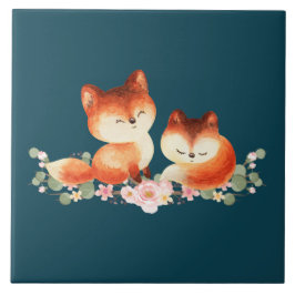 2 Kute Little Red Foxes Waterverf Design Tegeltje