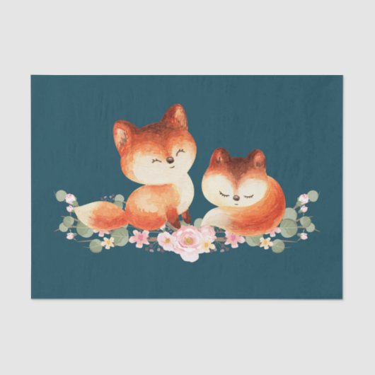 2 Kute Little Red Foxes Waterverf Design Tissuepapier (Voorkant)