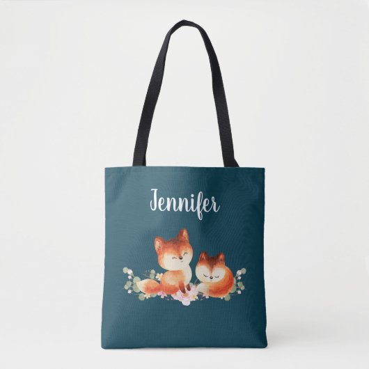 2 Kute Little Red Foxes Waterverf Design Tote Bag (Voorkant)
