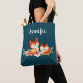 2 Kute Little Red Foxes Waterverf Design Tote Bag (Dichtbij)
