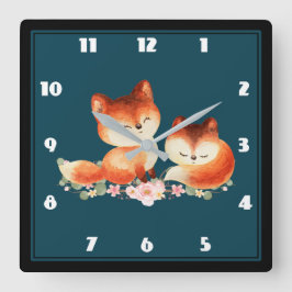 2 Kute Little Red Foxes Waterverf Design Vierkante Klok