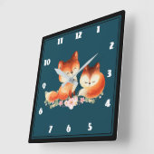 2 Kute Little Red Foxes Waterverf Design Vierkante Klok (Hoek)