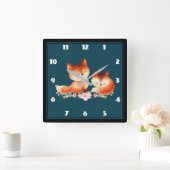2 Kute Little Red Foxes Waterverf Design Vierkante Klok (Huis)