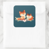 2 Kute Little Red Foxes Waterverf Design Vierkante Sticker (Tas)