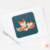 2 Kute Little Red Foxes Waterverf Design Vierkante Sticker (Envelop)