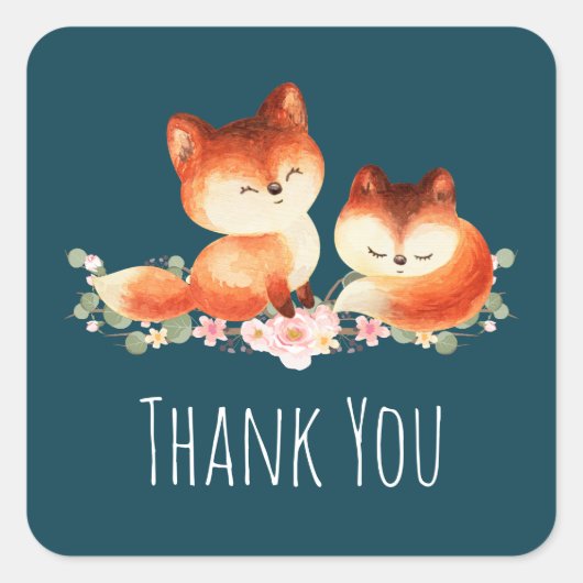 2 Kute Little Red Foxes Waterverf Design Vierkante Sticker (Voorkant)