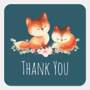 2 Kute Little Red Foxes Waterverf Design Vierkante Sticker